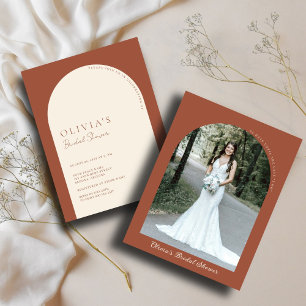 Minimalist Terracotta Arch Photo Bridal Shower Invitation