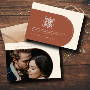 Minimalist Terracotta Arch Photo QR & Wedd Website Enclosure Card