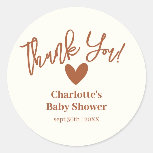 Minimalist Terracotta Baby Shower Thank You Classic Round Sticker (Front)