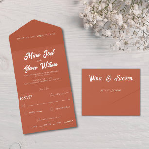 Minimalist terracotta bohemian wedding  all in one invitation