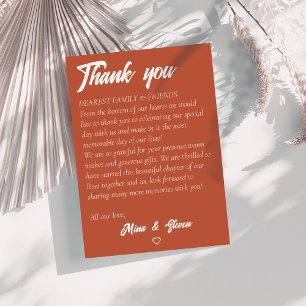 Minimalist terracotta bohemian wedding  thank you card
