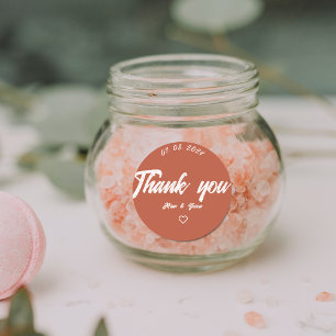 Minimalist terracotta bohemian wedding thank you classic round sticker