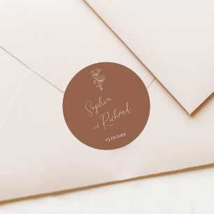Minimalist Terracotta Boho Botanicals Wedding Classic Round Sticker