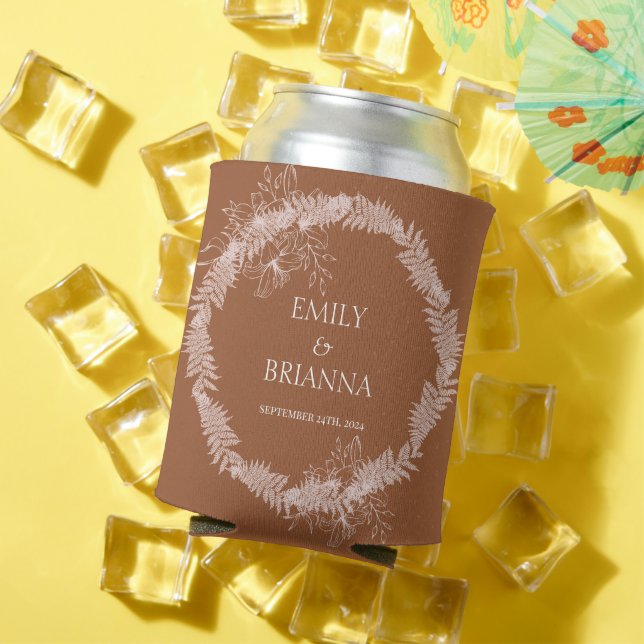 Minimalist terracotta boho Burnt Orange wedding Can Cooler (In Situ Summer)