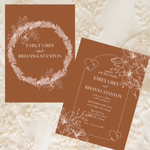 Minimalist terracotta boho  Burnt Orange  Wedding Invitation