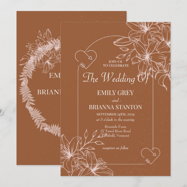  Minimalist terracotta boho  Burnt Orange  Wedding Invitation (Front/Back)