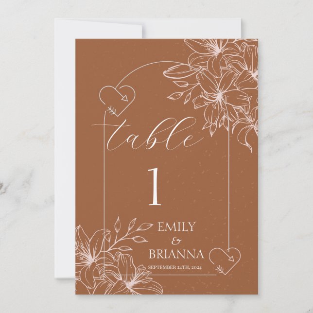 Minimalist terracotta boho Burnt  Table Number (Front)