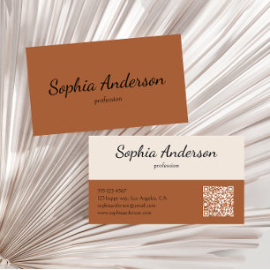 Minimalist Terracotta Brown and Cream Qr Code      Business Card