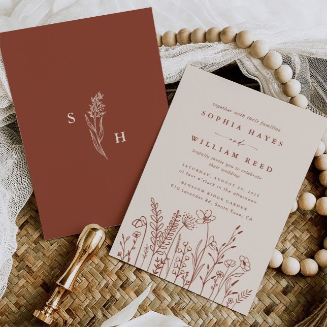 Minimalist Terracotta Burnt Orange Boho Wedding Invitation (Creator Uploaded)