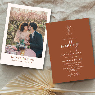 Minimalist Terracotta Burnt Orange Boho Wedding Invitation