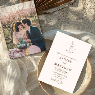 Minimalist Terracotta Burnt Orange Boho Wedding Invitation