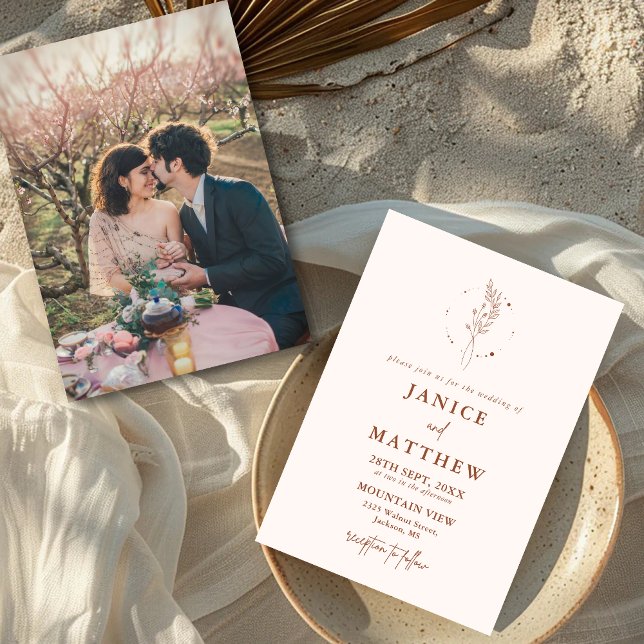 Minimalist Terracotta Burnt Orange Boho Wedding Invitation (Minimalist terracotta boho wedding invitation sets a warm tone and reflects your personal style)