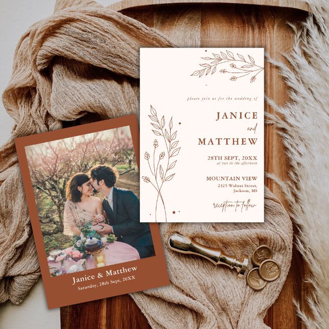 Minimalist Terracotta Burnt Orange Boho Wedding Invitation (Creator Uploaded)