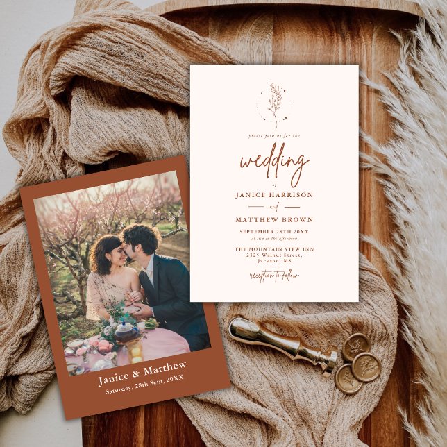 Minimalist Terracotta Burnt Orange Boho Wedding Invitation (Creator Uploaded)