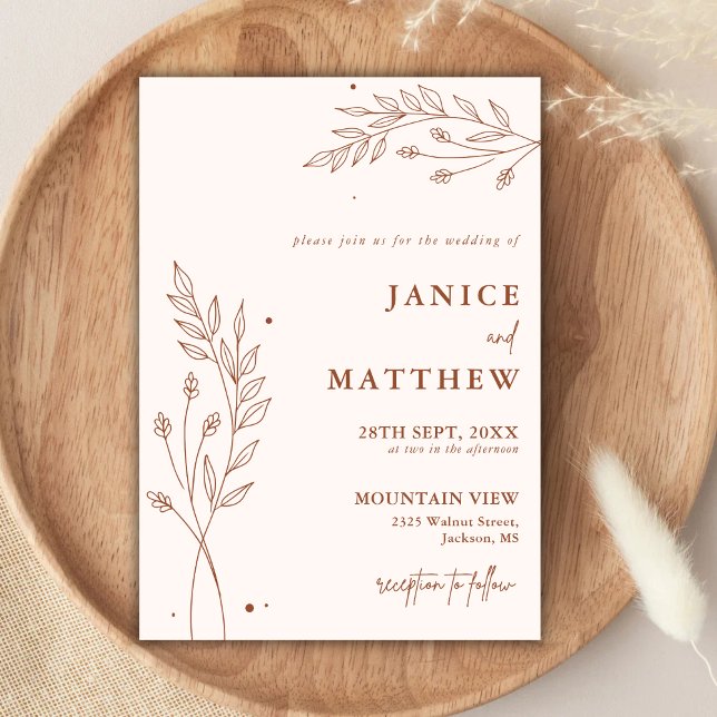 Minimalist Terracotta Burnt Orange Boho Wedding Invitation (Creator Uploaded)