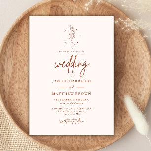 Minimalist Terracotta Burnt Orange Boho Wedding Invitation