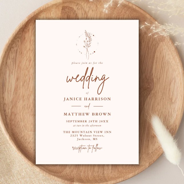 Minimalist Terracotta Burnt Orange Boho Wedding Invitation (Creator Uploaded)
