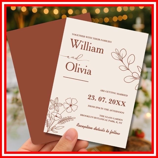 Minimalist Terracotta Burnt Orange Boho Wedding Invitation (Creator Uploaded)
