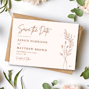 Minimalist Terracotta Burnt Orange Boho Wedding Save The Date