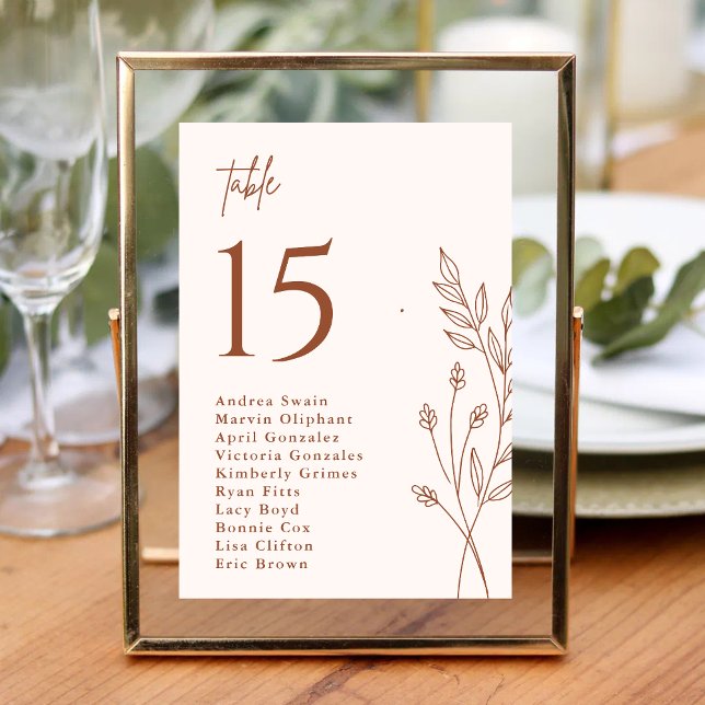 Minimalist Terracotta Burnt Orange Boho Wedding Table Number (Creator Uploaded)