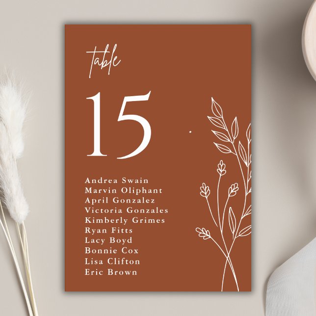 Minimalist Terracotta Burnt Orange Boho Wedding Table Number (Creator Uploaded)