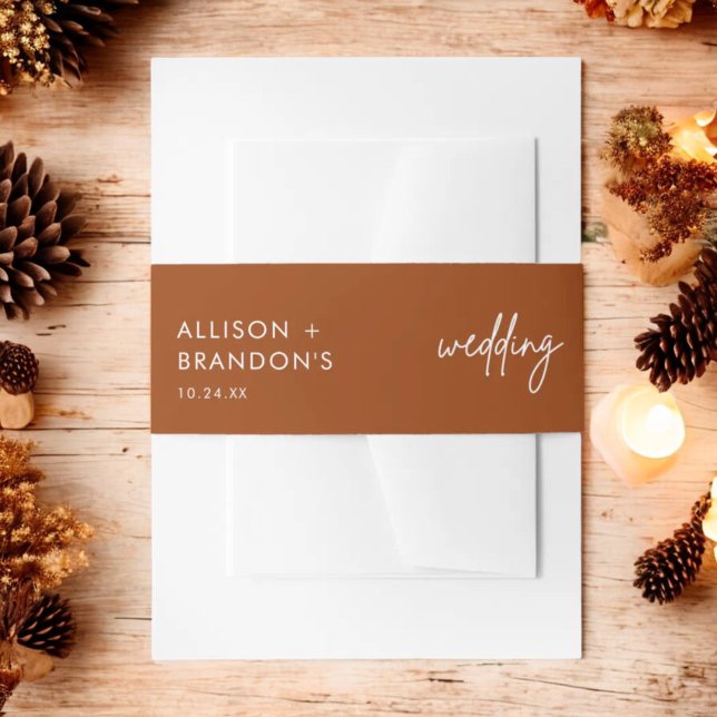 Minimalist Terracotta Burnt Orange Wedding Names I Invitation Belly Band (Creator Uploaded)