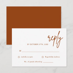 Minimalist Terracotta Burnt Orange Wedding RSVP Card