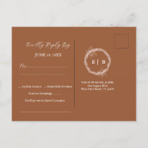 Minimalist terracotta Burnt wedding RSVP Postcard