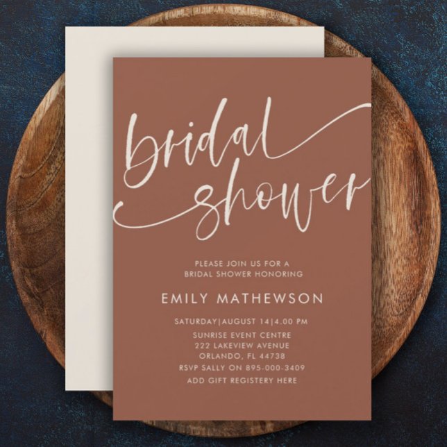 Minimalist Terracotta Calligraphy Bridal Shower  Invitation (Creator Uploaded)