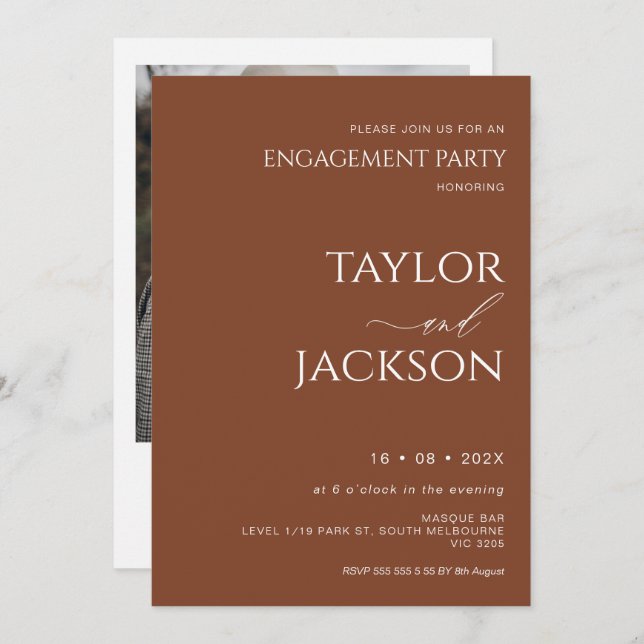 Minimalist Terracotta Calligraphy Engagement Party Invitation (Front/Back)