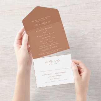Minimalist Terracotta Calligraphy Modern Wedding All In One Invitation
