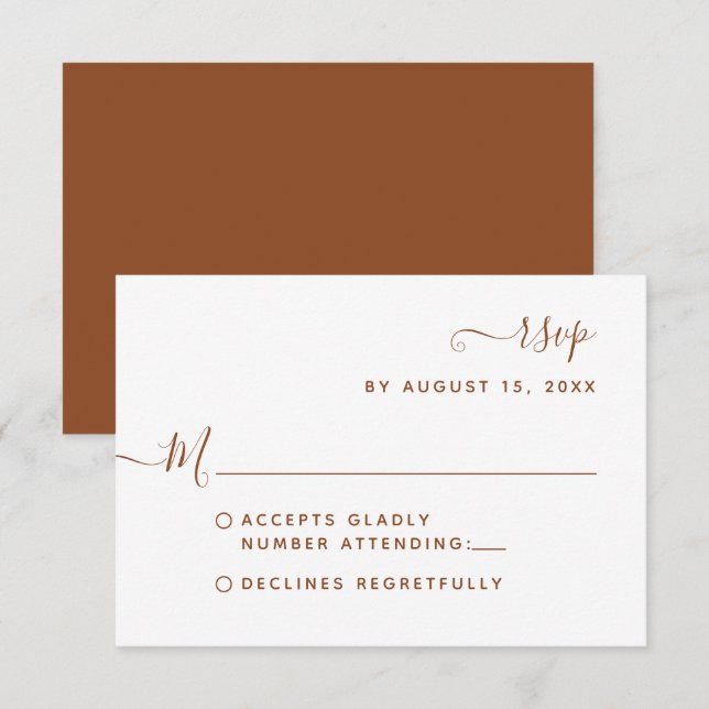Minimalist Terracotta Calligraphy Script Wedding RSVP Card (Front/Back)