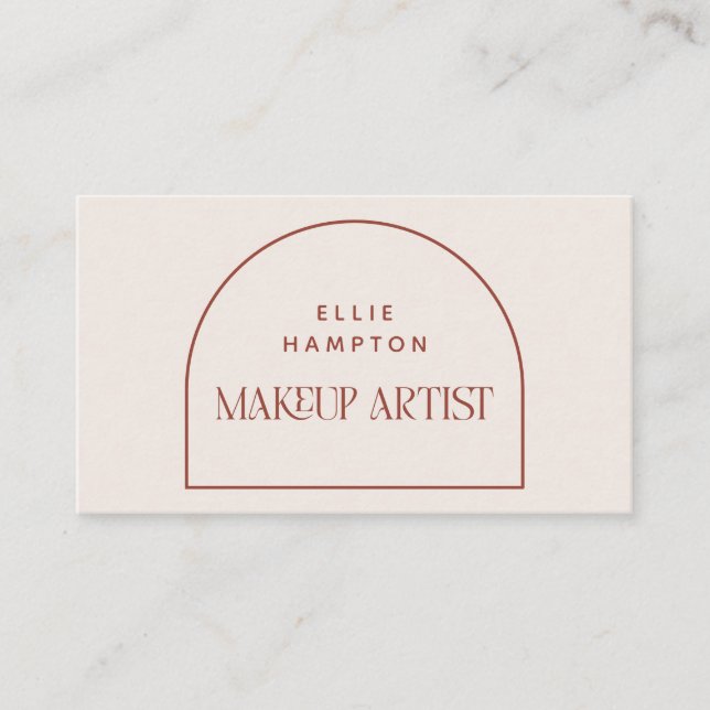 Minimalist Terracotta & Cream Arch Makeup Artist Business Card (Front)