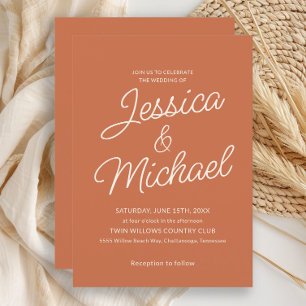 Minimalist Terracotta Cream Script Wedding  Invitation