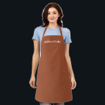 Minimalist terracotta custom name text monogram apron<br><div class="desc">Minimalist terracotta custom name text monogram Apron.
Customise,  personalise with name,  quote,  phrase,  or text
Customisable white text,  solid plain colour terracotta background.
Great for cooks,  chefs,  pottery,  ceramics,  crafting,  work,  kitchen,  grilling,  bbq,  etc</div>