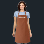 Minimalist terracotta custom name text monogram apron<br><div class="desc">Minimalist terracotta custom name text monogram Apron.
Customise,  personalise with name,  quote,  phrase,  or text
Customisable white text,  solid plain colour terracotta background.
Great for cooks,  chefs,  pottery,  ceramics,  crafting,  work,  kitchen,  grilling,  bbq,  etc</div>