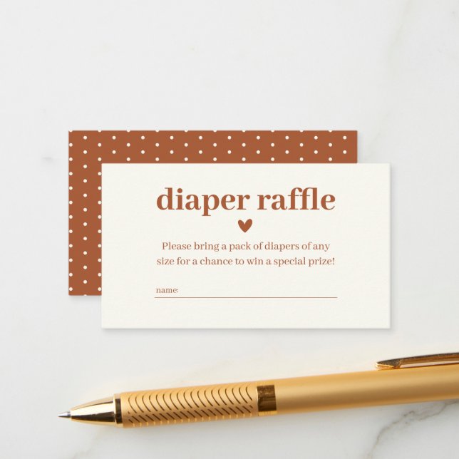 Minimalist Terracotta Diaper Raffle Enclosure Card (Front/Back In Situ)
