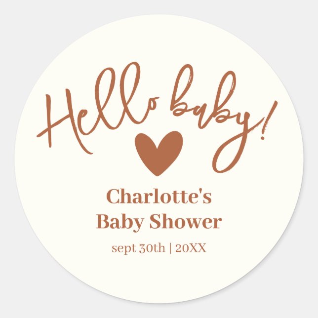 Minimalist Terracotta Gender Neutral Baby Shower Classic Round Sticker (Front)