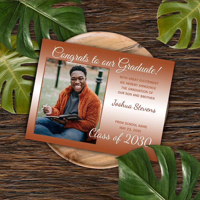 Minimalist Terracotta Graduation Announcement Postcard (Creator Uploaded)