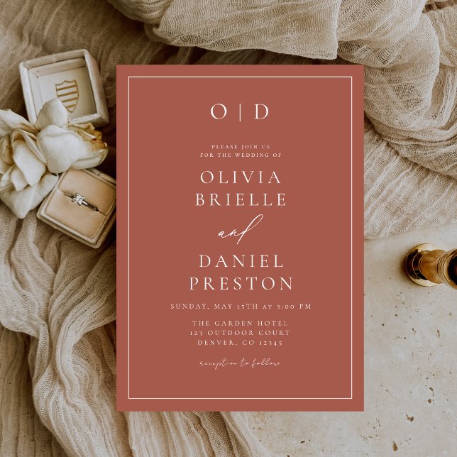 Minimalist Terracotta Modern Calligraphy Wedding Invitation (Creator Uploaded)