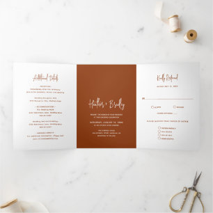Minimalist Terracotta Modern Wedding Tri-Fold Invitation