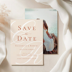 Minimalist Terracotta Monogram & Photo Wedding Save The Date