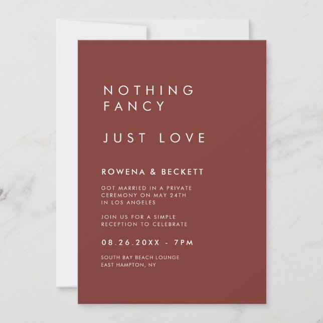 Minimalist terracotta Nothing fancy Just love Invitation (Front)