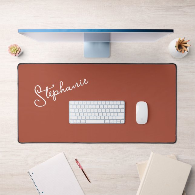Minimalist Terracotta Personalised Script Name Desk Mat (Office 1)