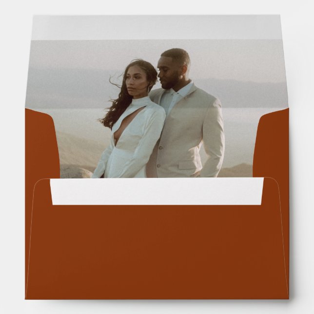 Minimalist Terracotta Photo Modern Wedding Envelope (Back (Bottom))