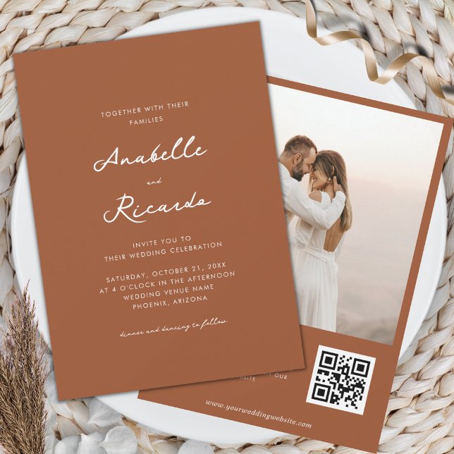 Minimalist Terracotta Rust QR Code Fall Wedding    Invitation (Creator Uploaded)