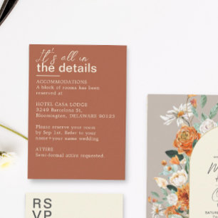 Minimalist Terracotta Rust Wedding Details Enclosure Card