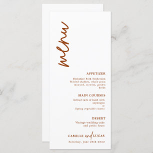 Minimalist Terracotta Rust Wedding  Menu