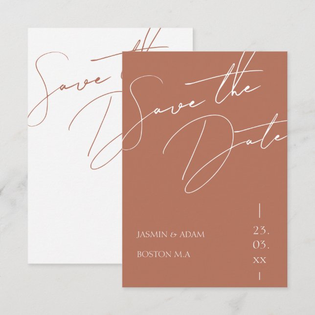Minimalist Terracotta Script Typography Wedding Save The Date (Front/Back)