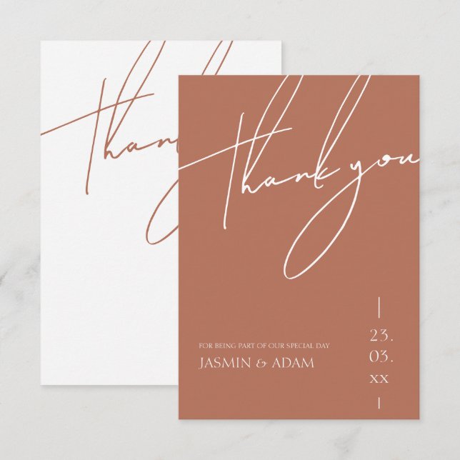 Minimalist Terracotta Script Typography Wedding Thank You Card (Front/Back)
